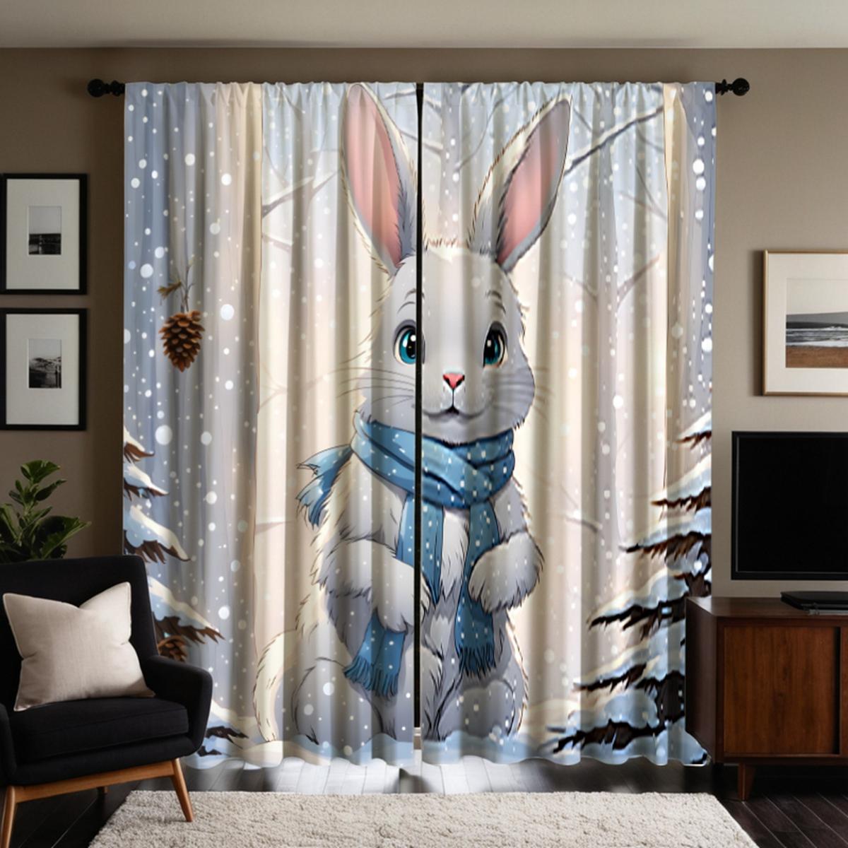 

2 шт. шторы HD Rabbit в стиле «Белоснежка» с цифровой печатью, украшение для дома, гостиная, спальня W52H63inchW132H160cm