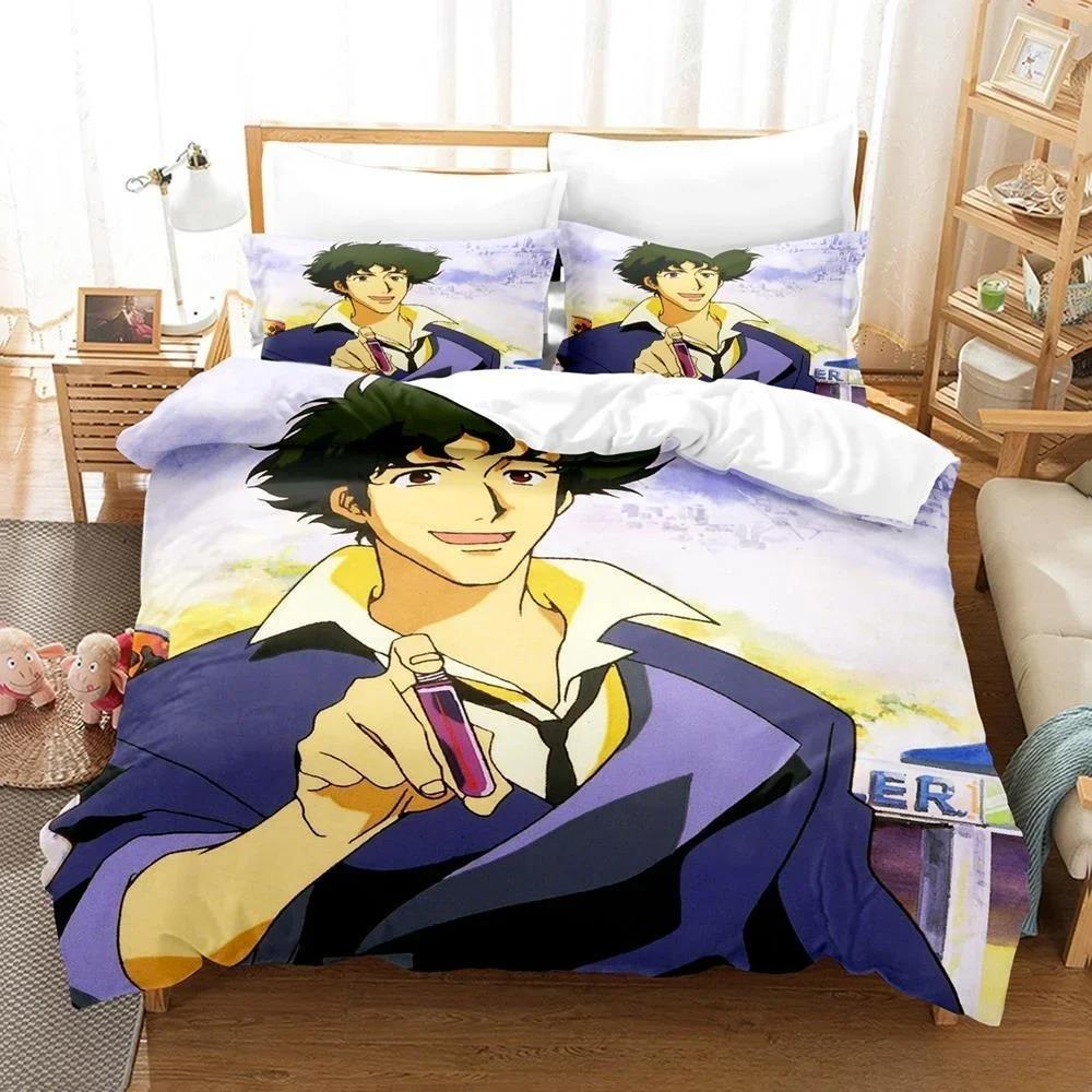 Mode 3D-gedrucktes Spiel Cowboy Bebop Bettwäsche-Set Cartoon Anime dreiteiliges Set Erwachsene Kind Schlafzimmer Bettbezug-Sets Heimtextilien
