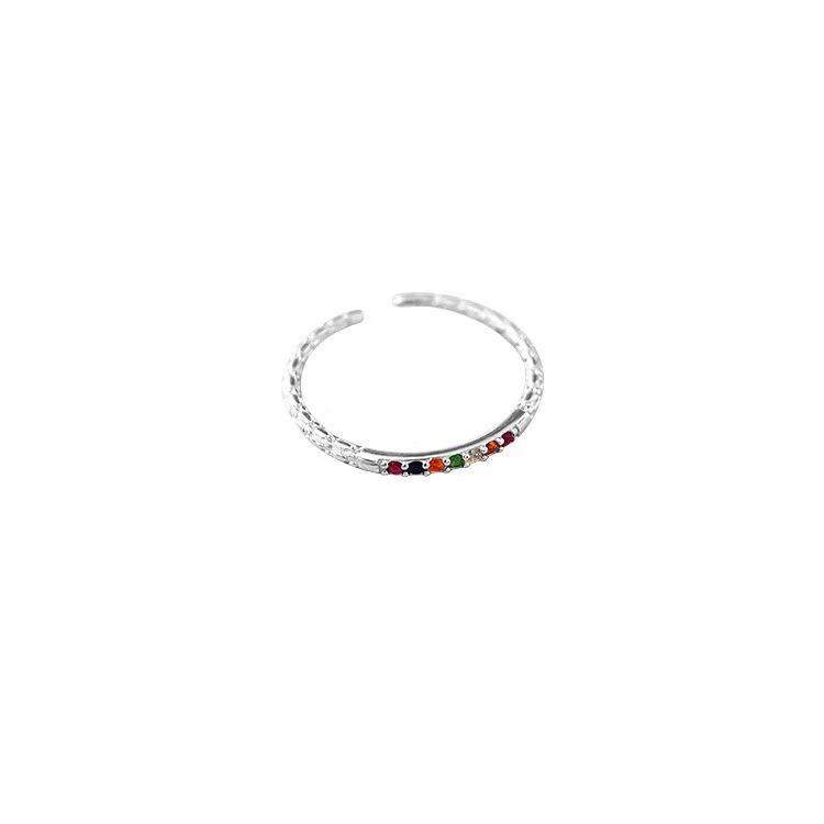 Süßer Mori Regenbogen Zirkonia Ring Damen Einfaches Nischen Design Kalter Wind Schlichter Kreis Verstellbar Party & Täglicher Fingerring