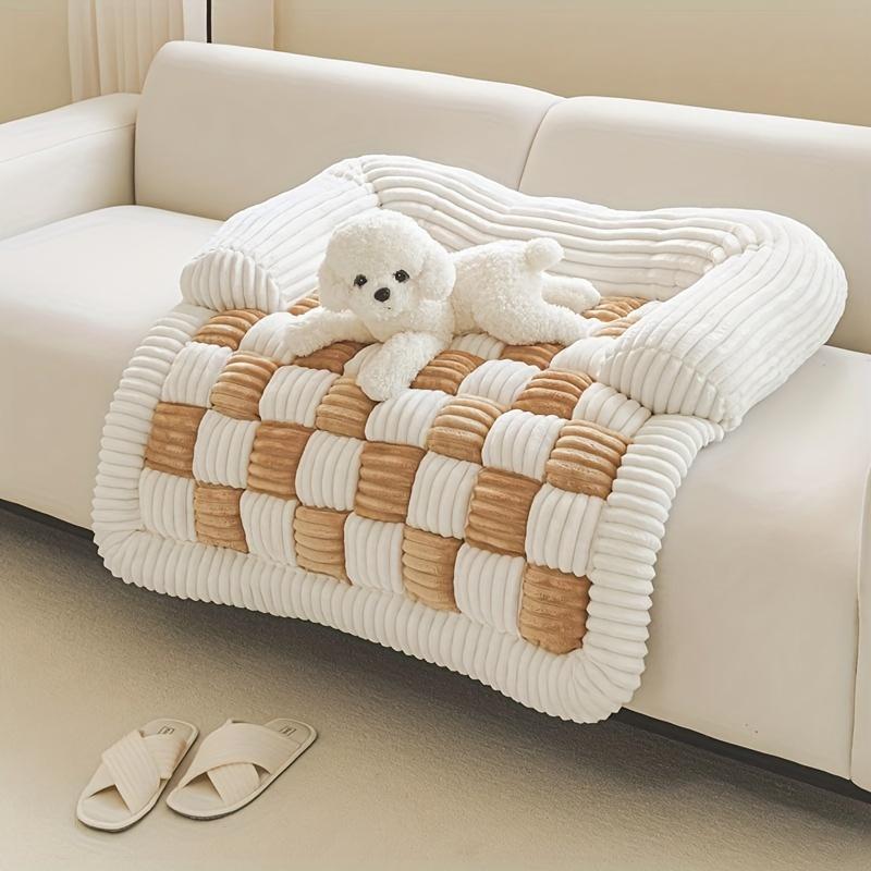 

Plaid Pet Bed Mat for Dogs, Super Soft Fleece Warming Pad for Winter, Non-Slip Bottom Dog Couch Mat for Small Medium Large Breed 70x70cm жёлтый