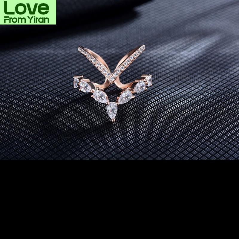 Tone Irregular Double Layer Zirconia Finger Ring Anillos Resizable For Women Rings Bague S R172Trendy Rings