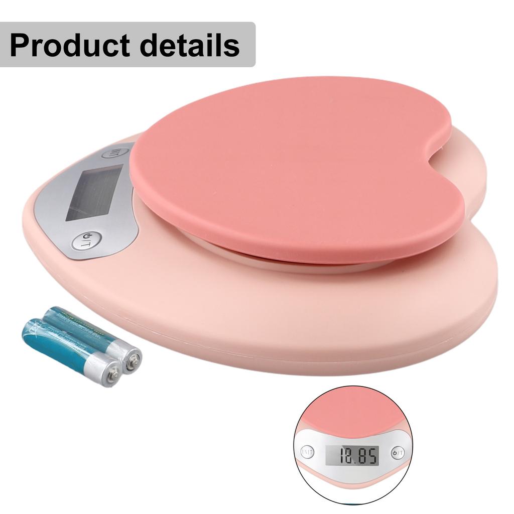 5kg Precision Pink Heart Shaped LCD Kitchen Scale Tare Function New Electronic