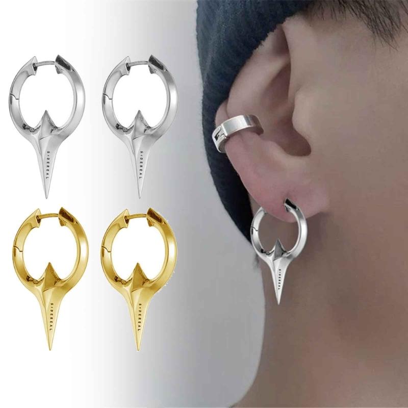 Punk Rock Men Women Taper Spikes Rivet Huggie Hoop Earrings Gold Silver Color Small Geometry Ear Hoop Jewelry Accessory