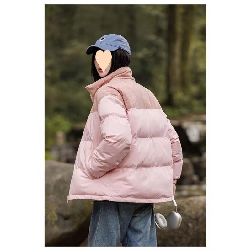 Winter Stand Collar Puffer Jacket: Double Color, Thick Cotton, Unisex