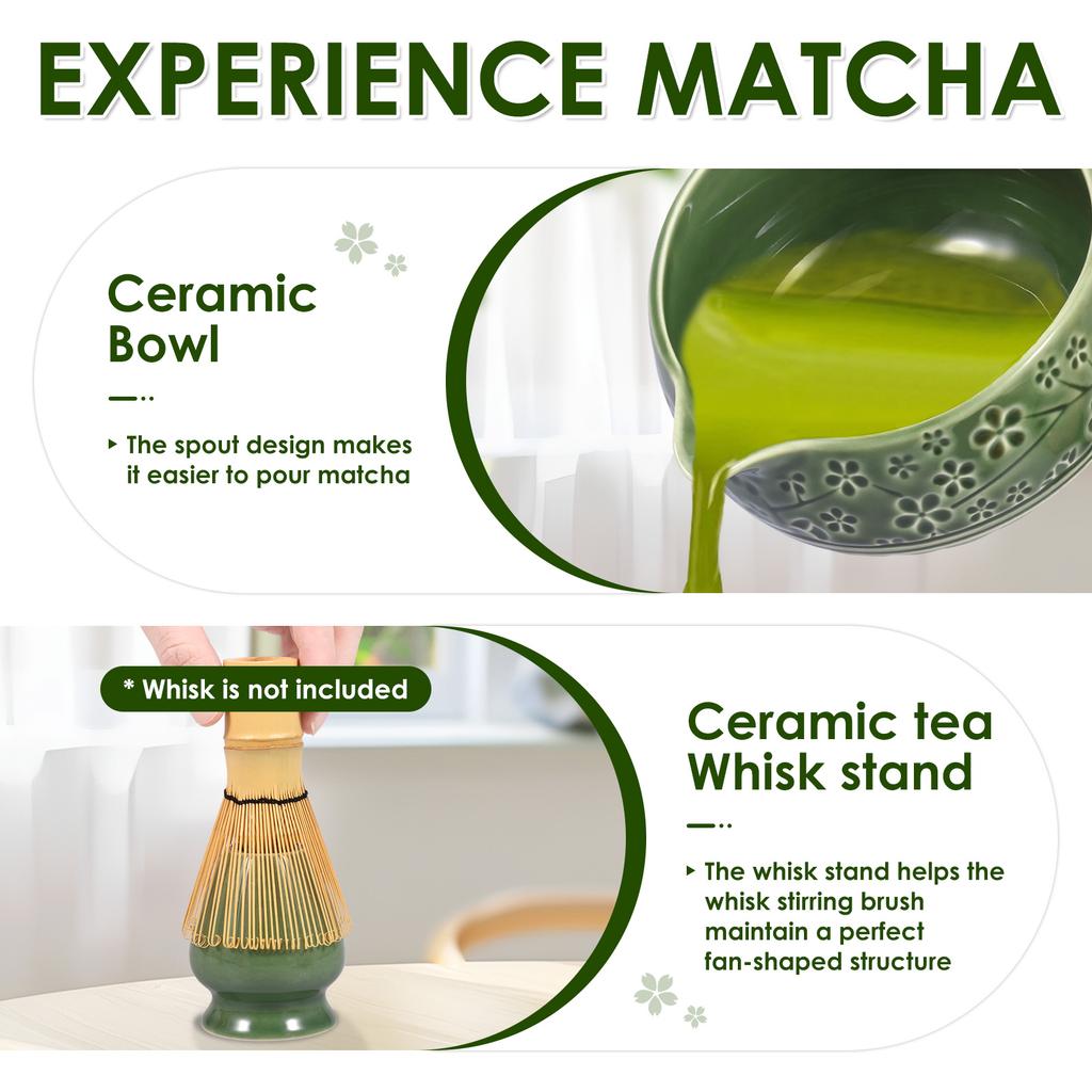 2 Pcs Japanese Matcha Tea Set Ceramic 550 ml Matcha Bowl Matcha Whisk Holders for DIY Tea Lovers Tea-making Tools Accessories