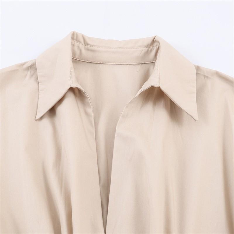 2026 Womens Loose A-Line Midi Dress With Waist Belt Casual Korean Style Long Sleeve Shirt