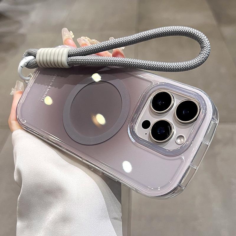 For Magsafe Gradient Hand Wrist Strap Case for iPhone 17 16 15 14 Pro Max 12 13 Magnetic Lanyard Color Contrast Shockproof Cover