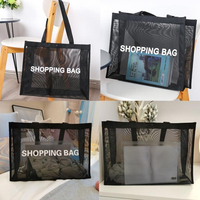 Transparent Mesh Shopping Bag Large Capacity Shoulder Handbag For Shopping Bags Breathable Beach Travel toiletry Storarge Bag