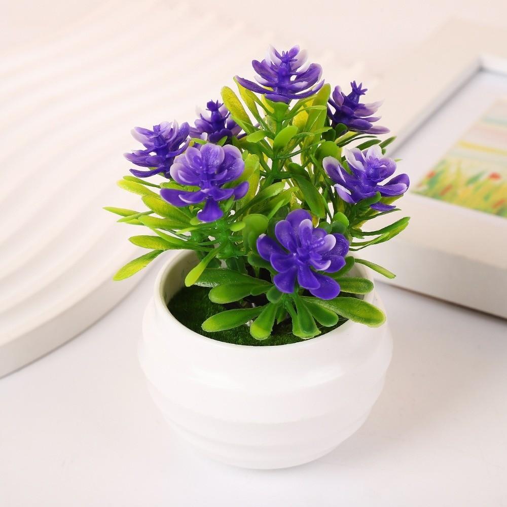 7 Flowers Artificial Potted Plant Small with White Pot Artificial Faux Plants Multi-Bloom Plastic Fake Flower Bonsai