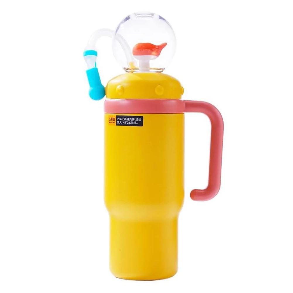 Stainless Steel Whale Fountain Tumbler with Handle Whale Water Cups with Straw 710ML Leak Proof Water Bottle for Kids Adults