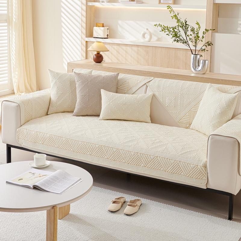 Modern Simple Pure Cotton Sofa Cushion, Universal Fabric For All Seasons, Non-Slip Full Cover Sofa Towel, Straight Row Sofa Cover, Summer
