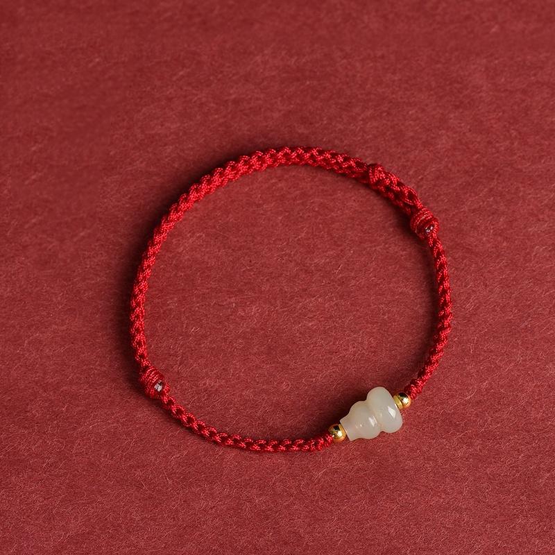Hand Braided Red Lucky Bracelets For Couples Imitation Jade Calabash Cinnabar Beads Bracelet Good Fortune Bangles Year Gift