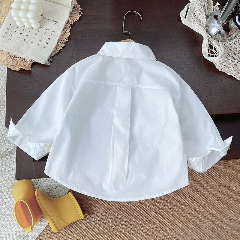 Cute Boys White Shirt With Cartoon Animal Print Fresh Casual Long Sleeve Top For Kids