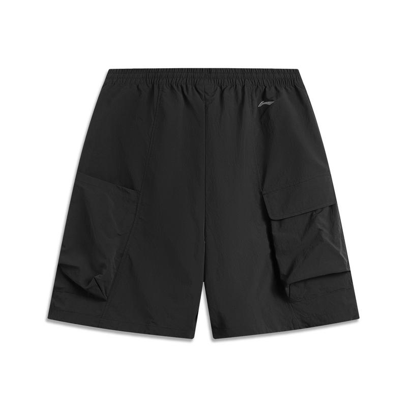 Li Ning CF Comfort Simple Versatile Loose Zipper Solid Color Five-Point Casual Shorts Women Shorts Black AKSV572-4