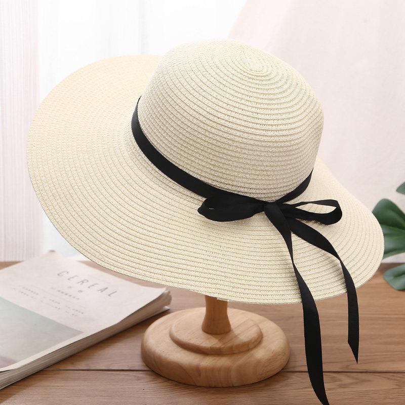 oversized brim straw hat women's new summer bow streamer UV-proof seaside vacation sunscreen hat