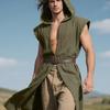 Men's Hooded Sleeveless Tunic Renaissance Robe Viking Sleeveless Vest