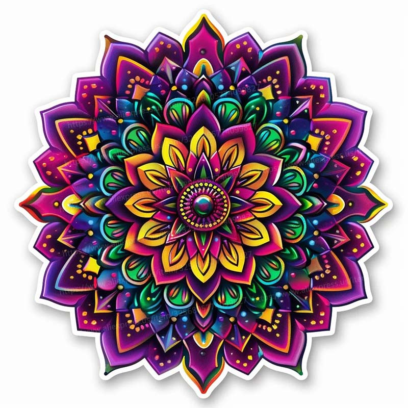 Mandala Néon Créatif Sticker Mural Salle de Bain Salon Décorations d'Arrière-plan Papier Peint Autocollant Décoration de Maison Autocollants M951