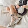 Crystal Silk Lolita Socks Ultra-thin Long Socks Sweet Lace Bow Socks  Girls