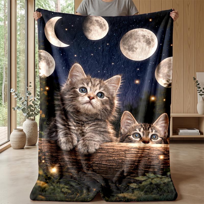 Kittens Playing with Butterflies in Forest Theme blanket Lightweight Warm Flannel Blanket Decorative Throw Blanket for Home Decoration