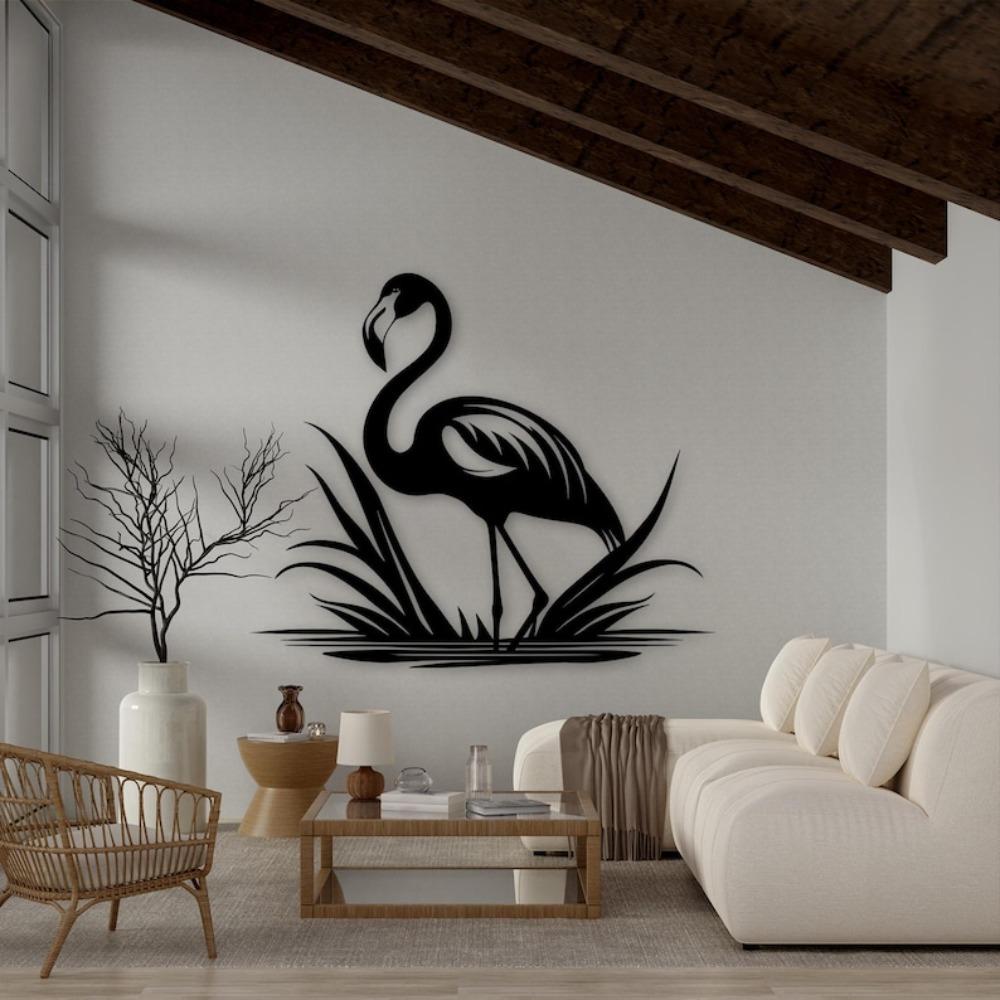 Black Metal Flamingo Wall Decor 3D Shadow Effect Tropical Home Art Modern Garden Sculpture