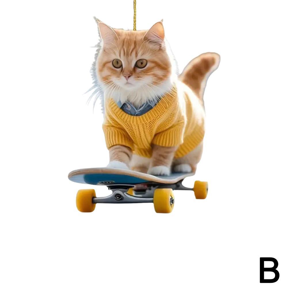 2D Acrylic Hanging Ornament Car Hanging Decor Rearview Mirror Decoration Cute Cat Key Pendant Car Interior Pendant