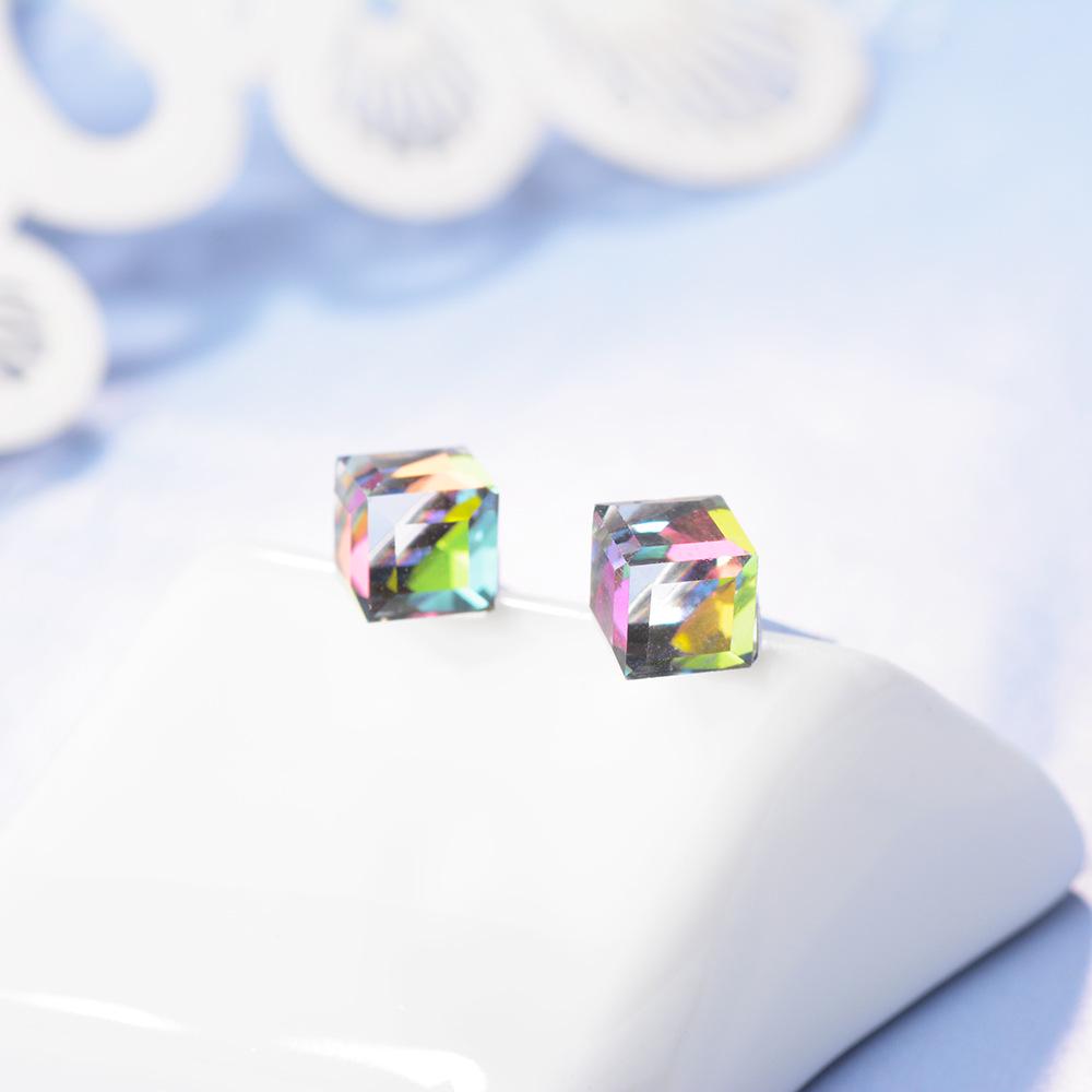 Aurora Crystal Sugar Cube Earrings - Colorful and Trendy Women's Accessories