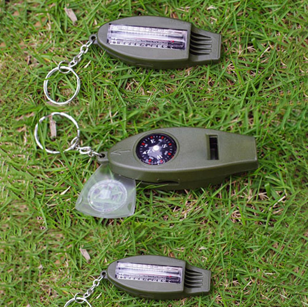 4Pcs 4 in 1 Emergency Whistle with Compass Thermometer Magnifier Portable Survival Multitool for