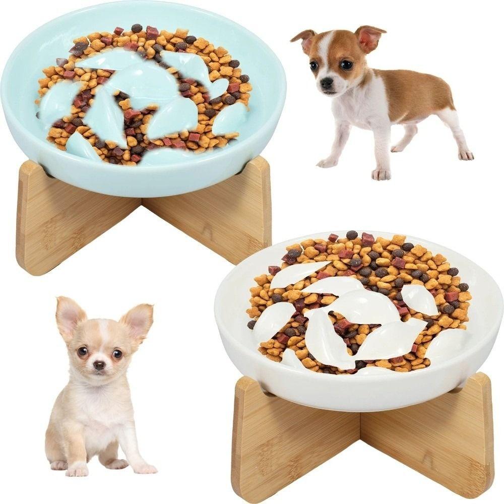 Wood Stand Raised Cat Bowl Anti-choking Cat Feeding Bowl Pet Supplies Slow Feeder Bowl  Pet Feeding