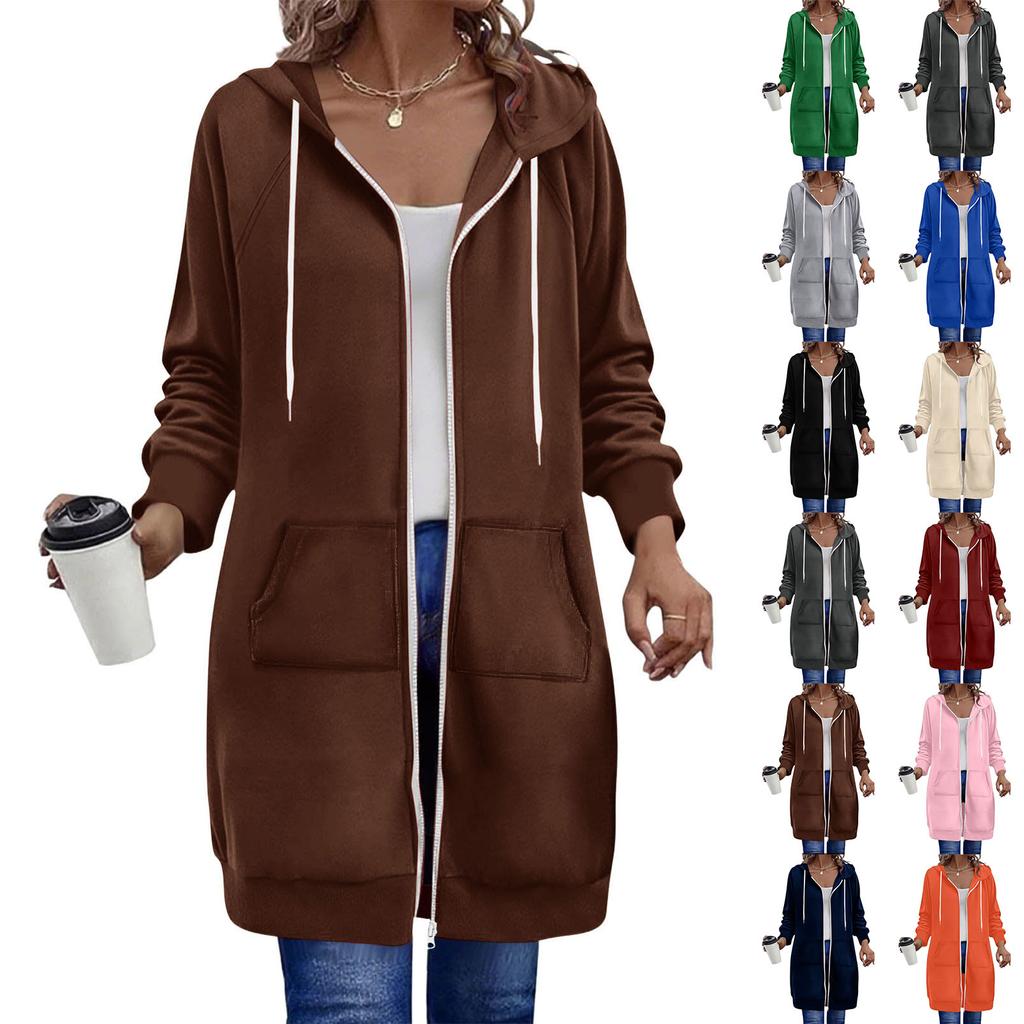 Giacca casual da donna alla moda a maniche lunghe e vestibilità ampia con felpa con cappuccio e cerniera