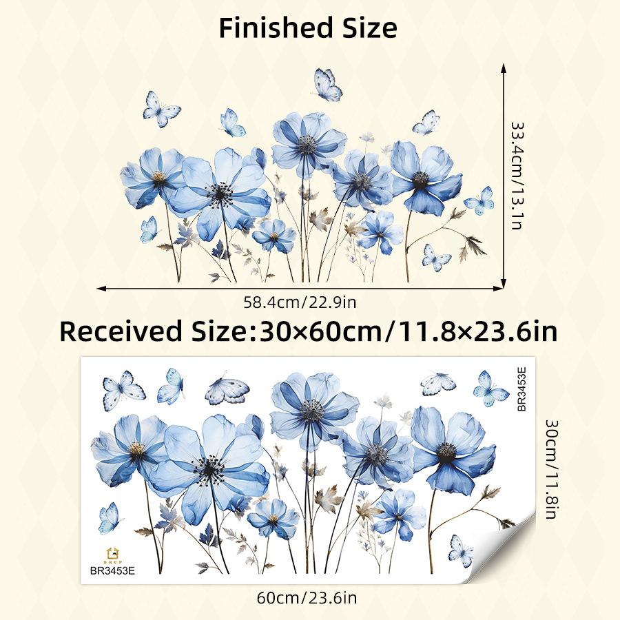 

Fresh Blue Butterfly & Flower Wall Sticker Self-Adhesive Decal for Bedroom Living Room Entrance Home Decor 30x60CM