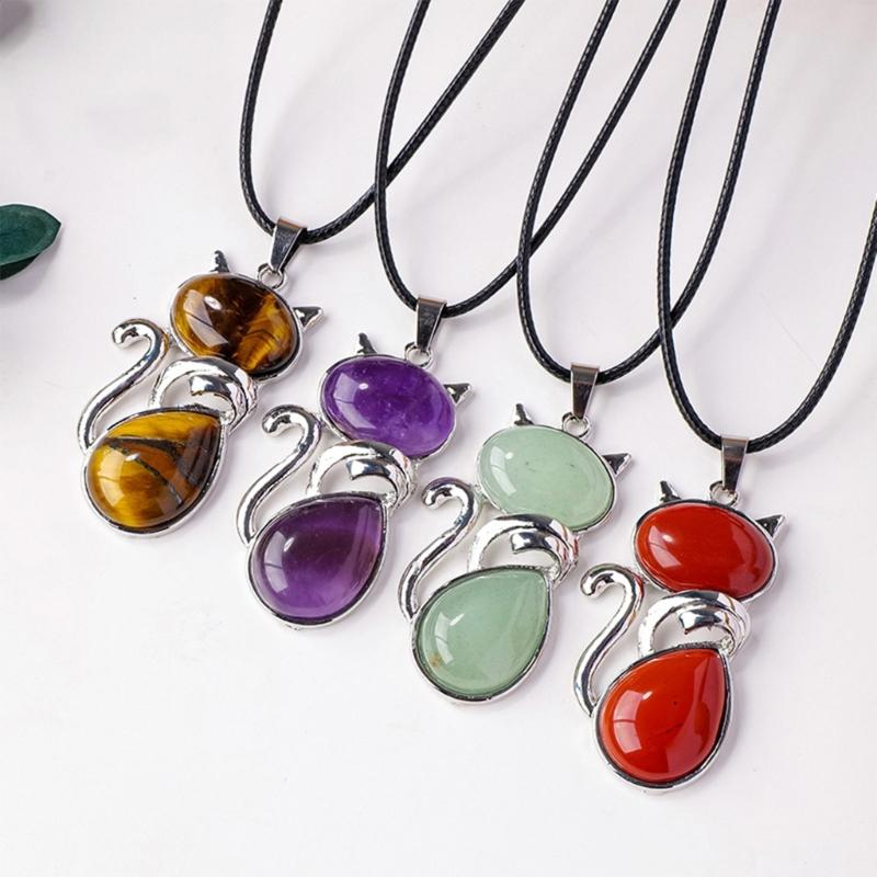 Natural Crystal Cats Pendant Necklace Delicate Crystal Cats Pendant Necklace with Spiritual Symbolism for Fashionistas