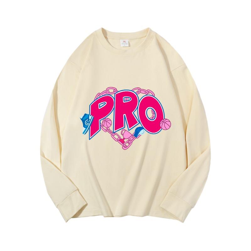 

PRO Pink Autumn Clothing Длинные рукава из чистого хлопка Новые мужские и женские топы, весенний внутренний слой, базовая рубашка, футболка с круглым вырезом и длинными рукавами XXL бежевый