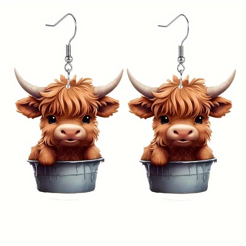 

Cute Bull Basin Design Dangle Earrings Cute Vacation Style Acrylic Jewelry Creative Female Ear Ornaments