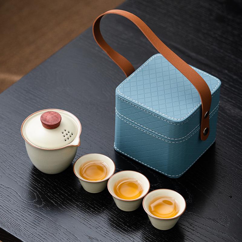 Portable Ceramic Tea Set: One Pot & Three Cups for Outdoor and Business Gifts