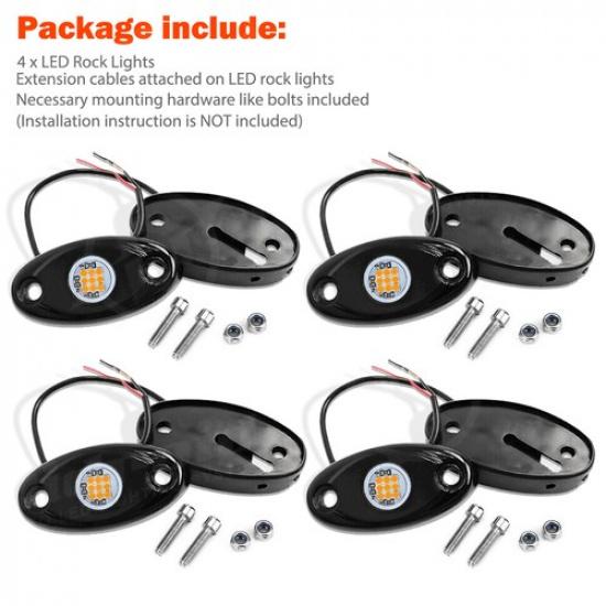 4x Amber Yellow LED Rock Lights Underbody Glow Lamp for Offroad SUV Pickup Truck