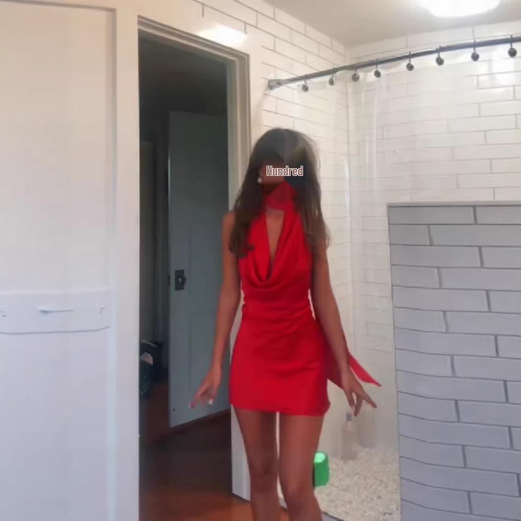 Spring 2026 Women s Elegant V-Neck Backless Halter Sleeveless Short Dress Small