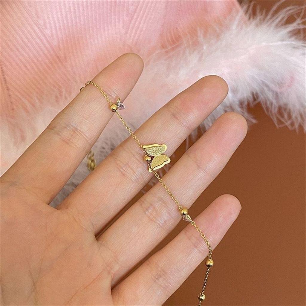 Punk Fashion Zirconia and Butterfly Charm Bracelet Female Gold Color Stainless Steel Chain Link Bracelet for Women Jewelry Gift