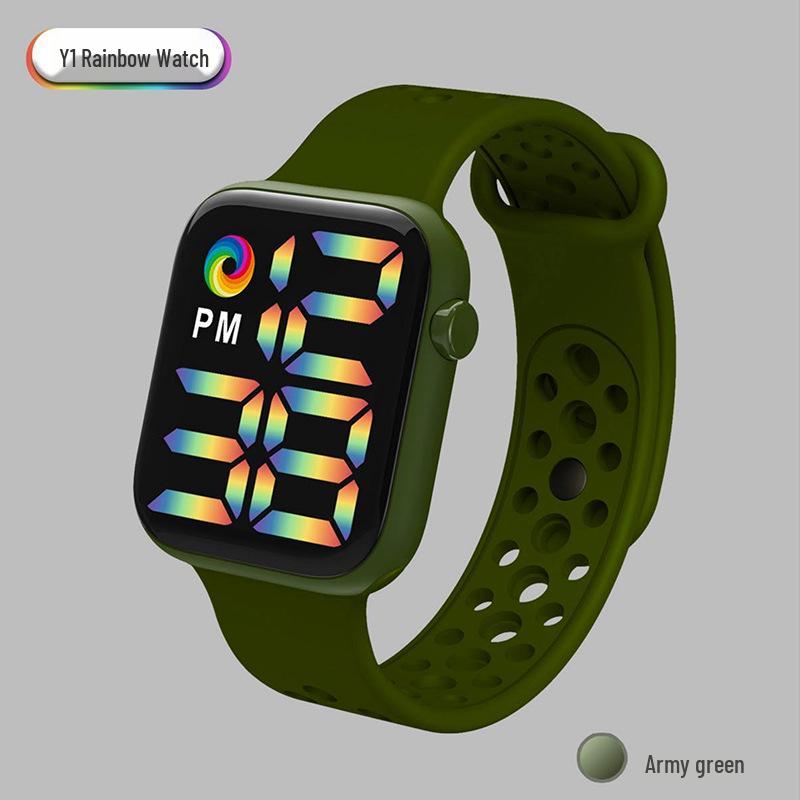 Y1LED Digital Rainbow Display Sport Watch with Large Screen and Button Movement for Men and Women