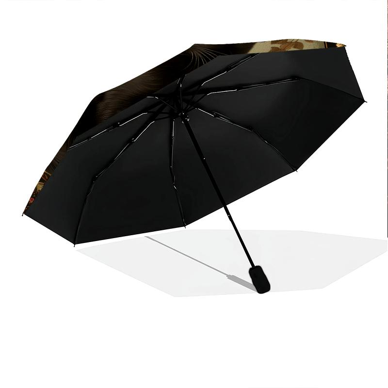 Cats and Vintage Flowers Pattern, Automatic Folding Umbrella, Portable and Foldable Design, 8 Ribs, a Christmas or Birthday Gift.