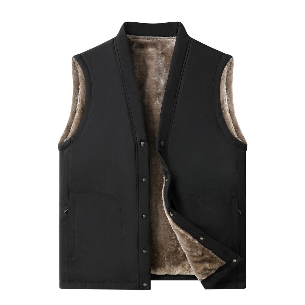 Autumn Winter Men Plush Vest V-neck Sleeveless Fleece Male Coat Solid Color Single-breasted Comfortable Man Waistcoat