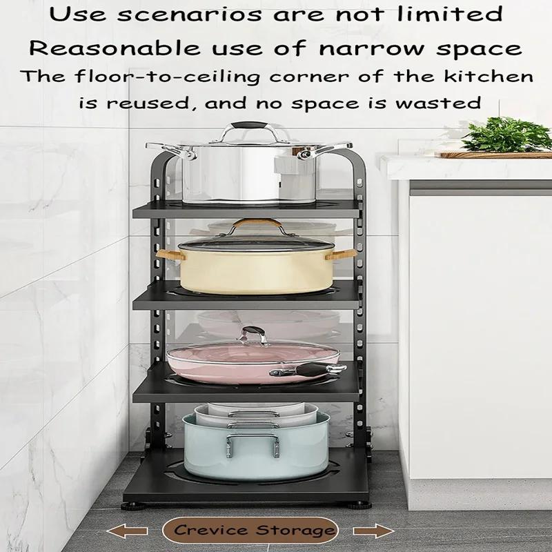 Kitchen Pot Storage Rack Adjustable Under Sink Storage Rack Multi-layer Free Snap-On Pot Cover Rack for Kitchen Storage