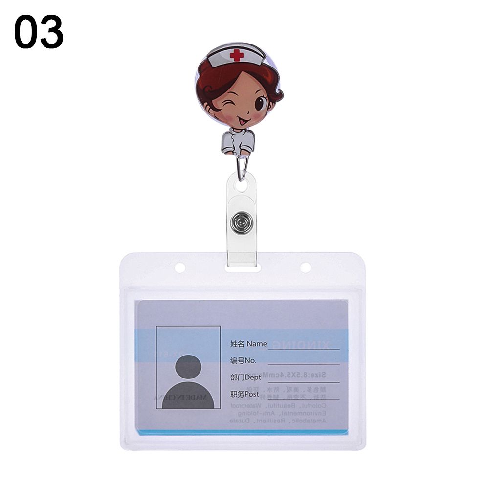 Cartoon Nurse Doctor ID Badge Holder with Retractable Reel, Retractable Metal Clip Business Work Card/Name Tags Badge Holders