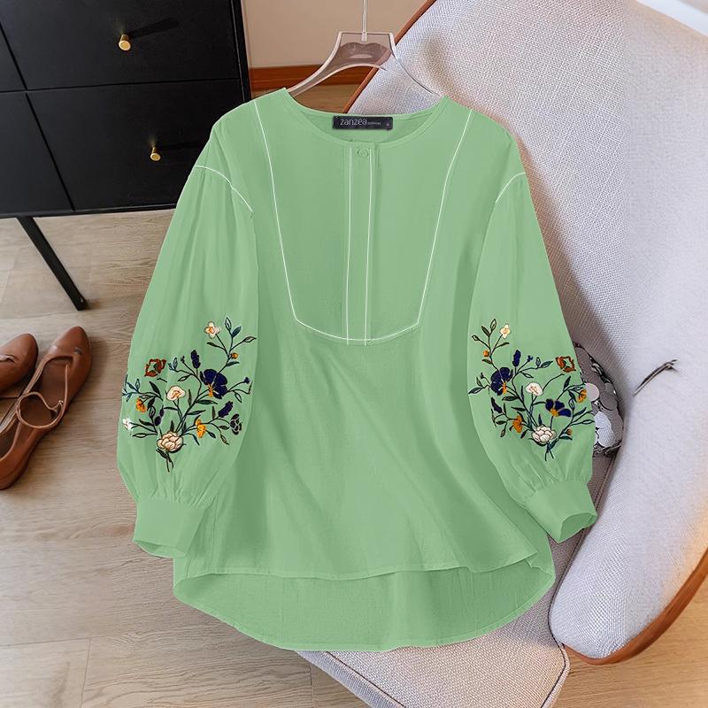 ZANZEA Lässige Bluse mit Rundhalsausschnitt und 3/4-Ärmeln und lockerem Print für Damen