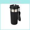 Travel Insulated Coffee Cup With Carry Strap And Double Drink Lid For Commuters