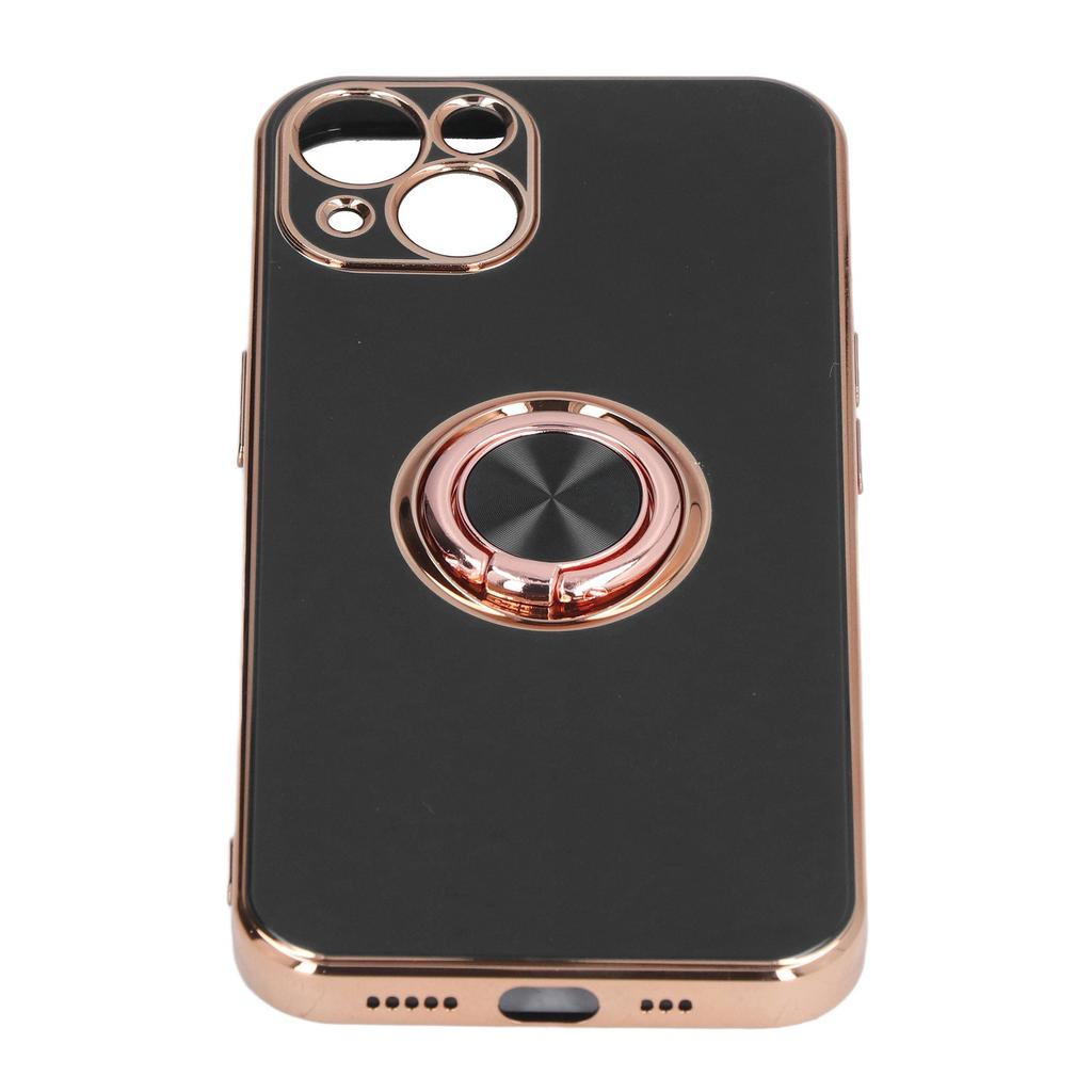 Mobile Phone Case for Iphone 13 with Rose Gold Glitter Plated Ring Stand Ultra Thin Flexible TPU Phone Protective Case