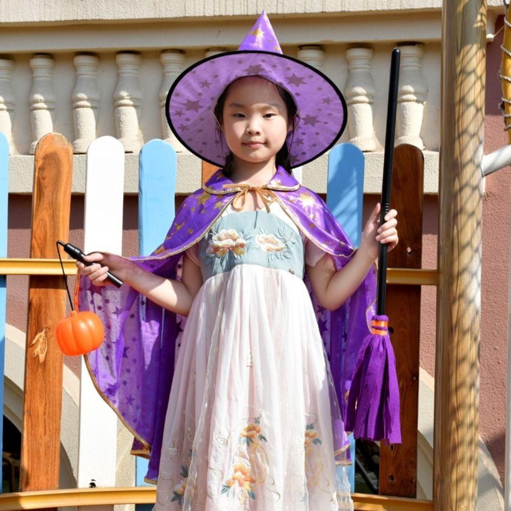 Multicolor Witch Cloak Cape with Hat Gilding Halloween Costumes Kids Halloween Cloak Sets  Baby