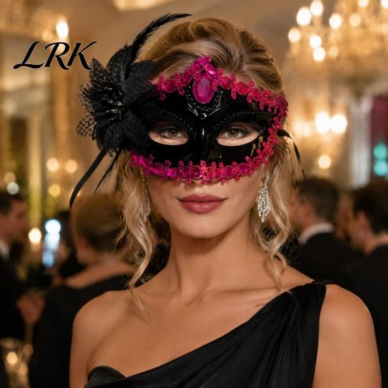 Lace Rhinestone Masque for Women Masquerade Women, Vintage Venetian Half Face with Side Flower Festival Performance Cushion Halloween Prom Ball