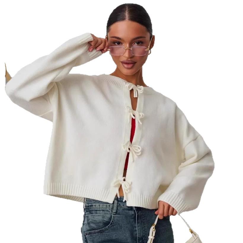 2025 Autumn/Winter Casual Loose Cardigan: Solid Color Knitted Sweater for Women