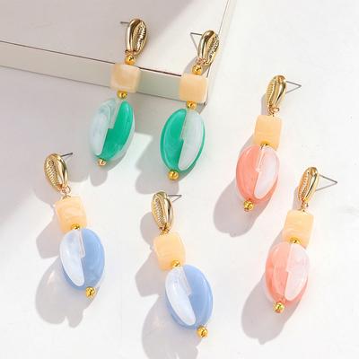 Neue Trendige Geometrische Harz-Spliced Hängeohrringe für Damen Boho Quadratisch Acryl Handgefertigt Langer Ohrring Strandurlaub Schmuck Geschenk