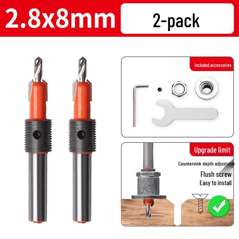 Stepped Woodworking Countersink Drill Bit with Depth Stop and Locator